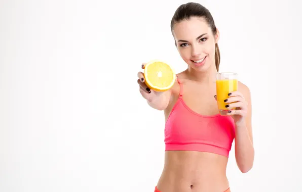Woman, Smile, delicious, healthy, squeezed orange juice, nutritious
