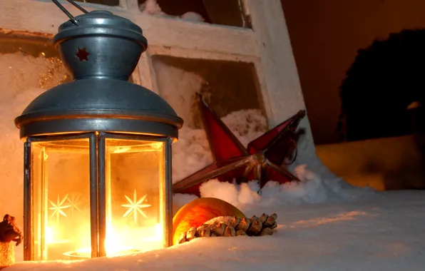 Зима, снег, праздник, рождество, Новый Год, фонарь
