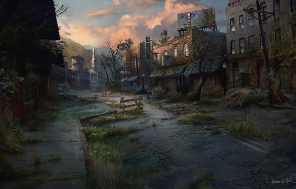 Город, арт, конец света, постапокалипсис, The Last of Us