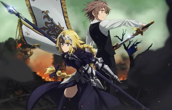 Девушка, оружие, аниме, арт, парень, двое, Fate Apocrypha, FateApocrypha