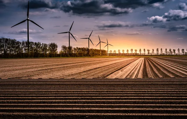 Netherlands, windmills, Geometric nature