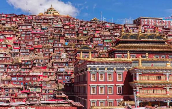 Дома, Китай, Тибет, монастырь, Сычуань, Седа