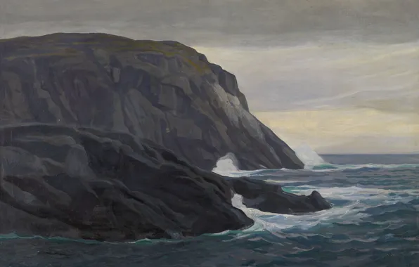 Картинка море, пейзаж, скалы, картина, Rockwell Kent, Рокуэлл Кент, Блэкхед. Монеган