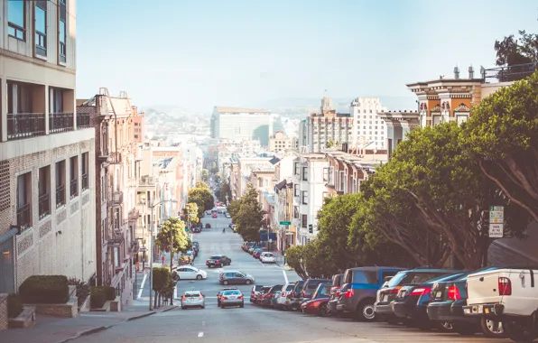 Дорога, машины, улица, дома, San Francisco