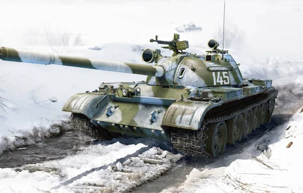 Снег, рисунок, советский средний танк, Т-54Б