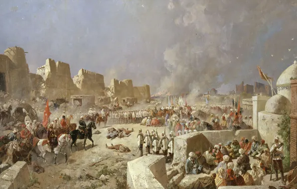 Картинка солдаты, живопись, империя, Вступление русских войск в Самарканд 8 июня 1868 г, Каразин