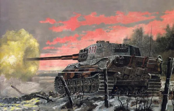 Рисунок, Германия, танк, ВОВ, военная техника, PzKpfw VI Ausf. B «Tiger II»
