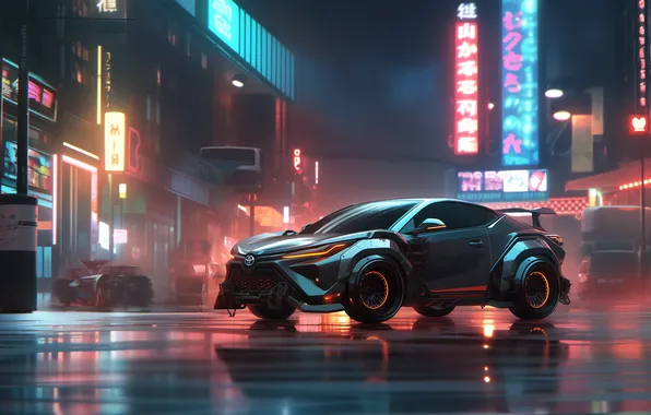 Картинка sports car, AI art, cyberpunk, illustration