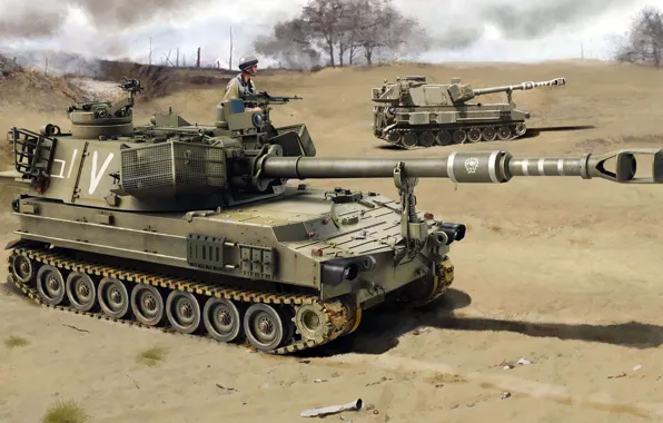 Картинка САУ, самоходная гаубица, Израиль, M109, IDF, американская самоходная артиллерийская установка, 155mm Self-Propelled Howitzer M109