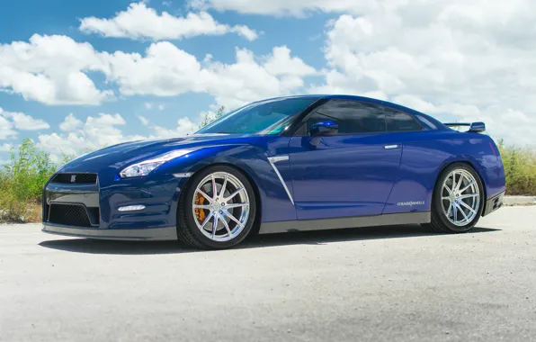 Nissan, GT-R, blue, Wheels, Strasse