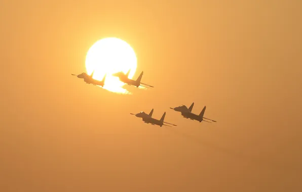 Картинка солнце, полет, истребители, Flanker, Су-27