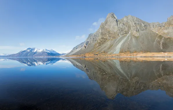 Sky, mountains, lake, reflection