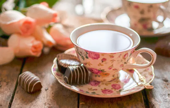 Картинка цветы, чай, конфеты