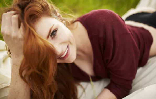 Девушка, улыбка, рыжая, redhead, улыбается