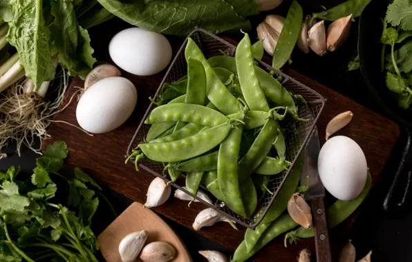 Зеленый, яйца, горох, петрушка, салат, чеснок