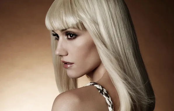 Взгляд, лицо, блондинка, профиль, певица, плечо, карие глаза, Gwen Stefani