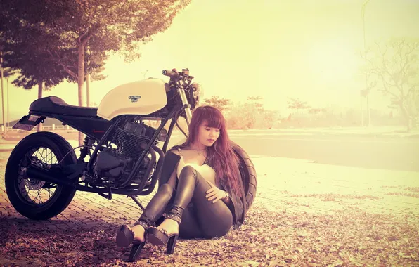 Девушка, фон, мотоцикл