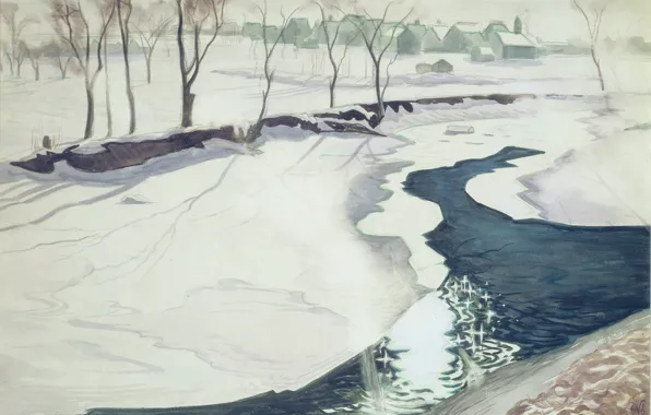 1931, Charles Ephraim Burchfield, Winter Landscape with Stream