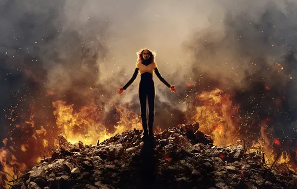 Картинка Dark, Action, Olivia Munn, Fire, Flame, X-Men, Storm, Smoke