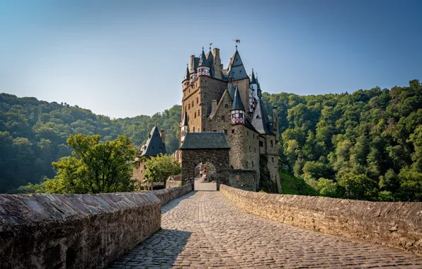 Картинка лес, мост, замок, Германия, Germany, Eltz Castle, Замок Эльц