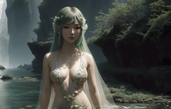 Girl, fantasy, nature, art, asian, digital art, fantasy art, fantasy girl