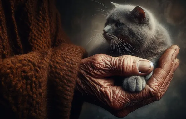 Кошка, взгляд, котенок, мордашка, ИИ-арт, нейросеть