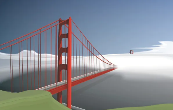 Красный, мост, туман, вектор