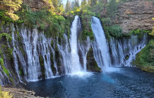 Лес, скалы, водопад