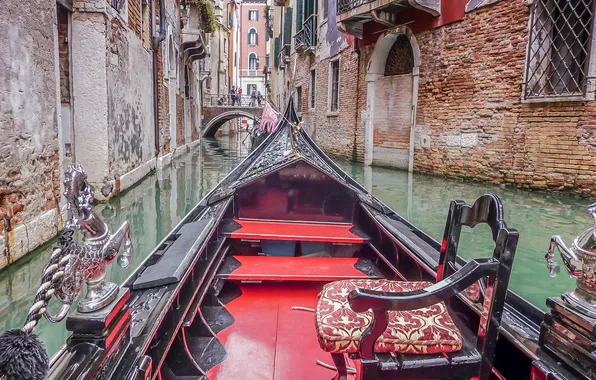 Картинка лодка, дома, кресло, Италия, Венеция, канал, гондола