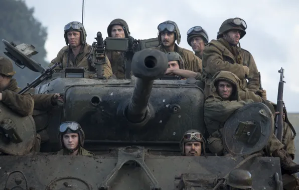Солдаты, танк, Брэд Питт, Brad Pitt, M4 Sherman, Fury, «Ярость»