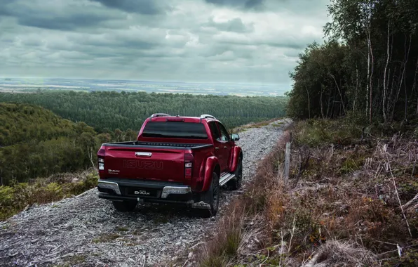 Картинка дорога, сзади, пикап, Isuzu, 2017, Arctic Trucks, D-Max, UK version