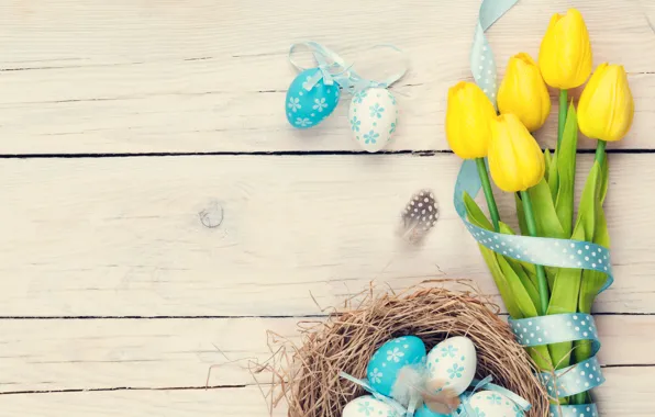 Картинка colorful, Пасха, тюльпаны, tulips, spring, eggs, Happy Easter, Easter eggs