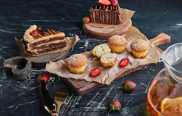Wooden, variety, pastries, boards