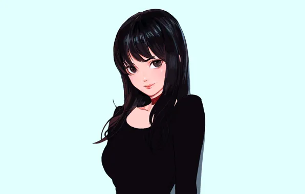 Картинка girl, sexy, cleavage, blouse, long hair, anime, beautiful, pretty