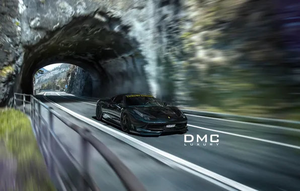 Ferrari, black, 458, italia, night, dmc