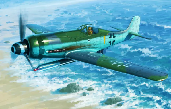 Картинка war, art, airplane, painting, Focke-Wulf FW190D-12 R14