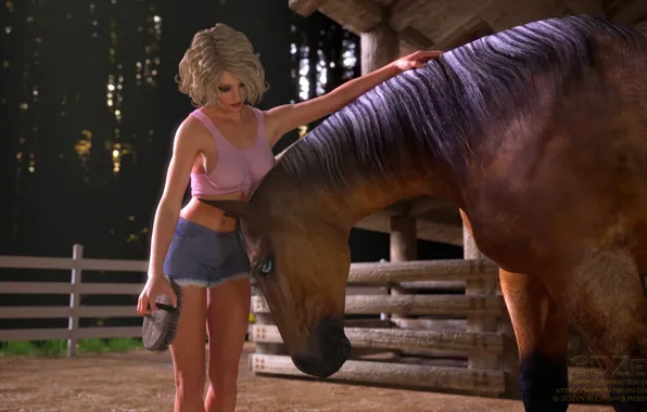 Картинка девушка, конь, лошадь