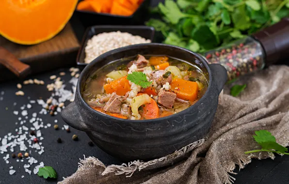 Зелень, суп, мясо, овощи, Первое блюдо