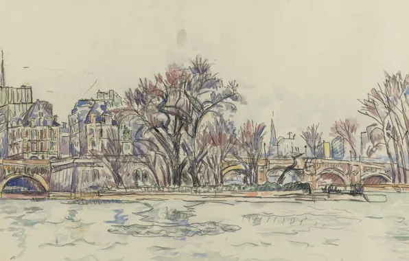 Рисунок, акварель, Поль Синьяк, Paul Signac, Вер-Галан в Париже