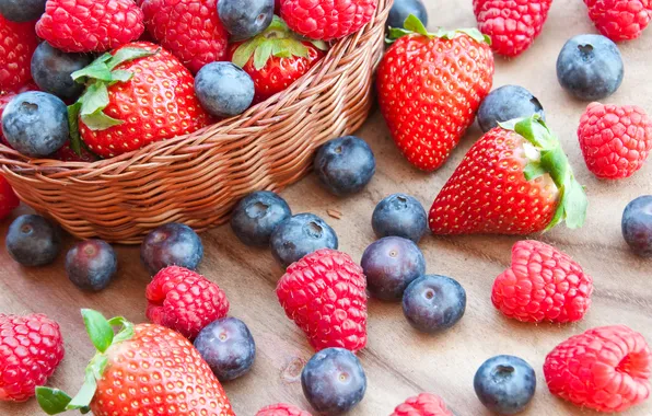 Картинка ягоды, малина, черника, клубника, корзинка, fresh, strawberry, blueberry