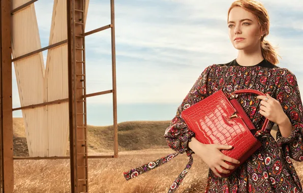 Взгляд, девушка, фото, платье, сумка, Emma Stone