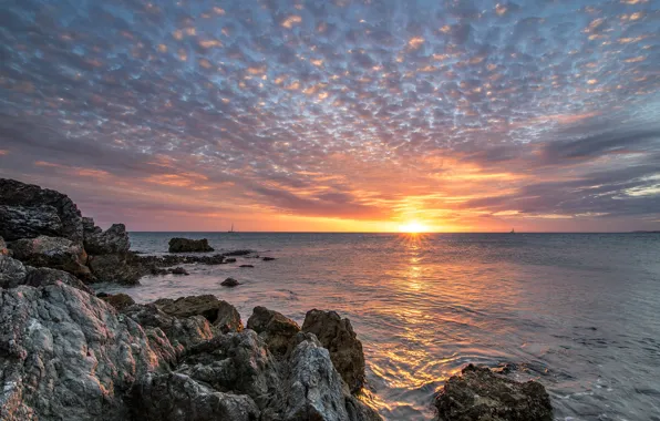 Картинка море, небо, закат, скалы, Франция, New-Caledonia