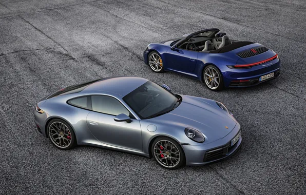 Картинка синий, серый, купе, 911, Porsche, кабриолет, Coupe, Cabriolet
