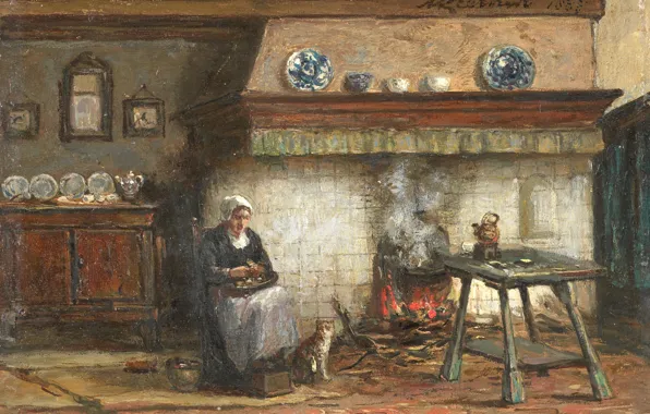 Масло, интерьер, картина, 1887, Схевенинген. В помещении, Willem Adriaan Alexander Liernur