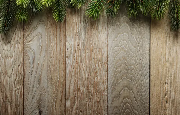 Картинка ветки, фон, доски, елка, Christmas, wood, background, еловые
