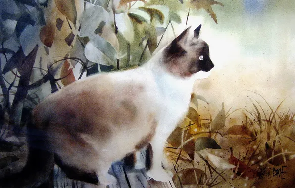 Кошка, фон, картина