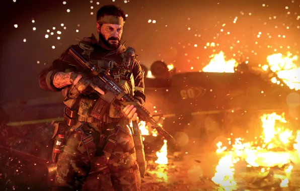 Оружие, пожар, огонь, солдат, автомат, боец, activision, treyarch