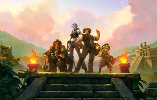 Арт, герои, Hearthstone, The League of explorers, хартстоун, Reno Jackson, Sir Finley Mrrgglton, Elise Starseeker