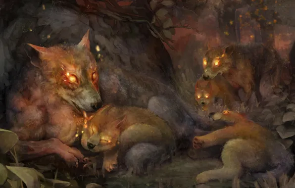 Лес, стая, волки, art, dragons crown