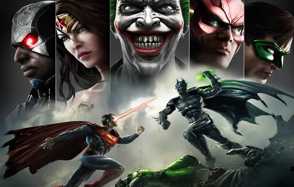 Картинка улыбка, batman, superman, joker, green lantern, flash, Wonder women, Injustice: Gods Among Us